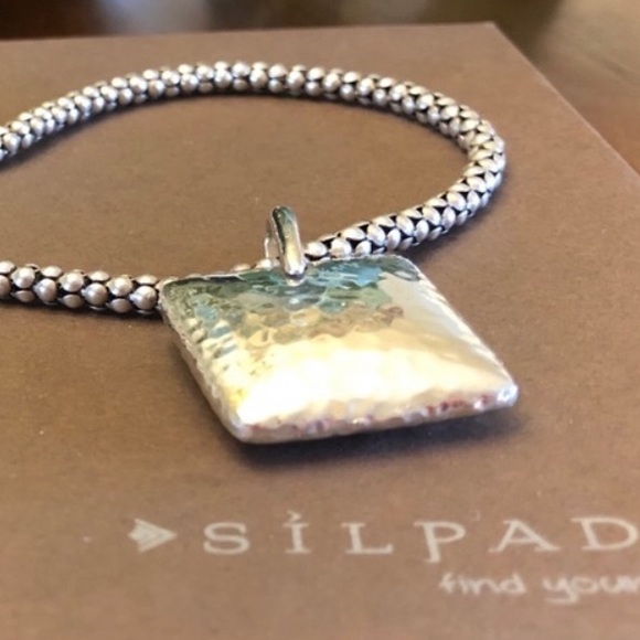 Silpada S1118 Square Pillow Sterling Silver Pendant Popcorn Necklace N1106 - Picture 11 of 15